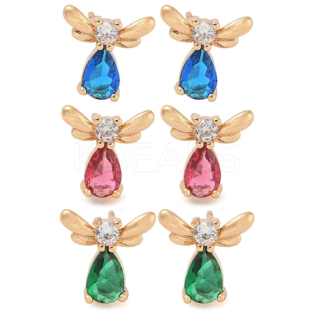 Rack Plating Brass Cubic Zirconia Stud Earrings EJEW-M090-07G-1