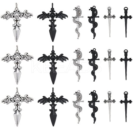 48Pcs 8 Style Tibetan Style & Gothic Style Alloy Pendants FIND-SC0007-27-1