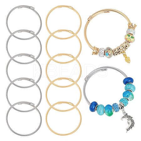 12Pcs 2 Colors 304 Stainless Steel Twist Round Cuff Bangles Set BJEW-UN0001-48-1