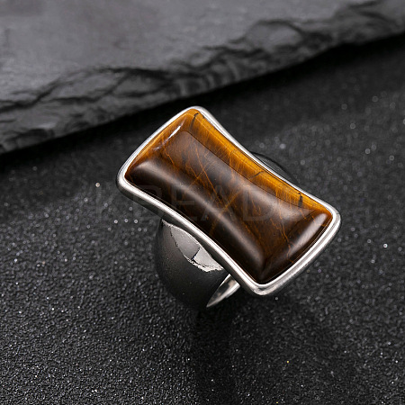 304 Stainless Steel with Natural Tiger Eye Finger Rings for Men FS-WG9BB25-20-1