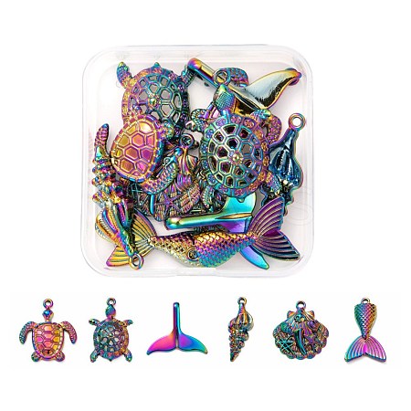 12Pcs 6 Style Ocean Themed Alloy Pendants FIND-LS0001-01-1