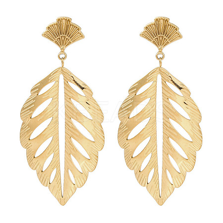 304 Stainless Steel Leaf Theme Stud Earrings For Women EJEW-B110-03G-06-1