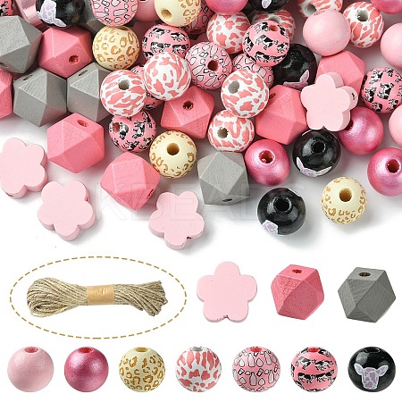 DIY Animal Cattle Theme Wooden Beaded Keychain Making Kits DIY-YW0008-69B-1