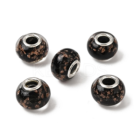 Handmade Lampwork Gold Sand Effect European Large Hole Rondelle Beads X-LPDL-M013-10-1