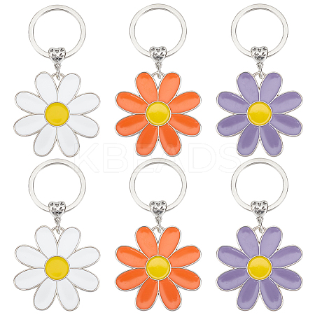 6Pcs 3 Colors Daisy Alloy Enamel Pendant Keychain KEYC-HY0001-18-1