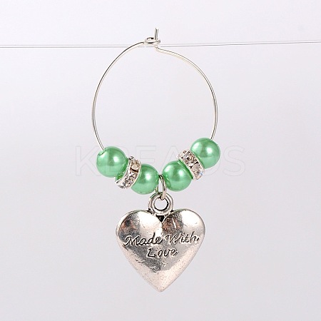 Tibetan Style Heart with Word Made With Love Wine Glass Charms AJEW-JO00009-03-1