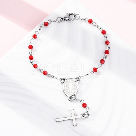 Glass Beads Rosary Bracelets BJEW-A032-04P-02-1