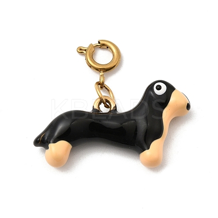 304 Stainless Steel Enamel Dachshund Pendant Decorations STAS-H252-02G-1
