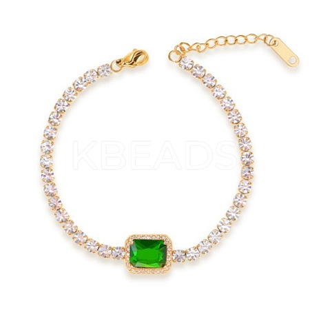 Elegant European Stainless Steel Pave Green Cubic Zirconia Link Bracelets for Women PD8073-2-1