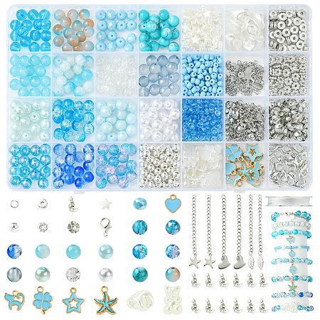 DIY Round Glass & CCB Plastic Beads Bracelets Making Kits DIY-FS0007-56A-1