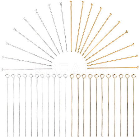 4 Sets 4 Styles Brass Flat Head Pins & Eye Pins Sets KK-SP0002-39-1