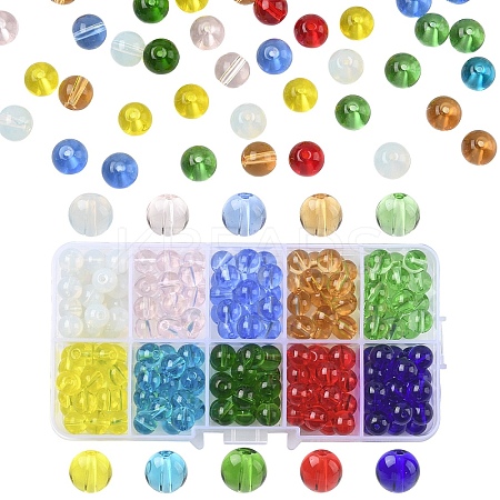 218Pcs 10 Colors Transparent Glass Beads GLAA-YW0005-12-1