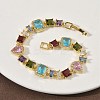 Brass Micro Pave Colorful Cubic Zirconia Rectangle & Square & Teardrop Link Chain Bracelets for Women BJEW-G764-07G-3