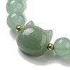 Round & Cat Head Natural Green Aventurine Beaded Stretch Bracelets for Women BJEW-K251-03B-3