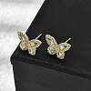 Brass Clear Cubic Zirconia Butterfly Stud Earrings EJEW-L261-029B-G-1