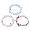 3Pcs Natural Rose Quartz & Dyed Aquamarine & Lepidolite Chip Beaded Stretch Bracelets for Women BJEW-JB12311-2