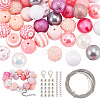 DIY October Breast Cancer Pink Awareness Ribbon Theme Bracelet Keychain Pendant Decoration Making Kit DIY-PH0020-78-1