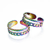 Rainbow Color 304 Stainless Steel Curb Chain Shape Cuff Ring RJEW-N038-037M-3