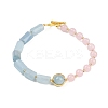 Natural Aquamarine & Natural Rose Quartz & Brass Round & Prism Beaded Bracelets for Women BJEW-G752-01G-01-4