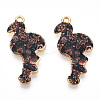 Printed Light Gold Tone Alloy Pendants ENAM-N056-210C-2