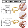 8Pcs 4 Style Alloy Cuff Rings RJEW-SC0001-10-2