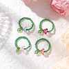Glass Beads with Acrylic Charms Finger Rings RJEW-TA00205-1