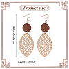 3 Pairs 3 Colors Wood Hollow Oval Dangle Earrings with 304 Stainless Steel Pins for Women EJEW-AN0004-83-2