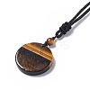 Natural Tiger Eye Flat Round with Flower of Life Pendant Necklace with Nylon Cord for Women NJEW-P274-02-01-4