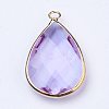 Golden Tone Brass Glass Teardrop Pendants X-GLAA-M006-A-14G-2