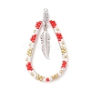 Bohemia Style Glass Seed Beaded Teardrop with Feather Pendants PALLOY-MZ00589-03-1