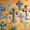 Wooden Double Layer Cross Wall Pendant Decorations HJEW-WH0036-75-5