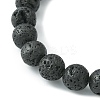 Natural Lava Rock & Silver Obsidian Beaded Stretch Bracelet with Alloy Charms BJEW-JB09453-4