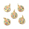 Flat Round with Word Good Luck Brass Enamel Pendants LS-KK-G419-27G-1
