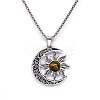 Gothic Moon Sun 201 Stainless Steel Pave Natural Tiger Eye Pendant Necklaces for Women FS-WG56BEB-01-3