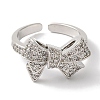 Bowknot Brass Micro Pave Clear Cubic Zirconia Open Cuff Rings for Women RJEW-C098-13P-2