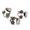 Nuggets Natural Druzy Agate & Green Aventurine Open Cuff Rings RJEW-A041-02R-1