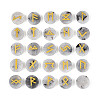Brass Elder Futhark Alphabet Engraved Symbol Flat Round Natural Labradorite Rune Stones G-I373-01K-1