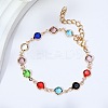 Brass Glass Link Chain Bracelets for Women WGAE243-06-1