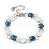 304 Stainless Steel Enamel Flower Link Chain Bracelets with Glitter Powder BJEW-S153-05P-01-1