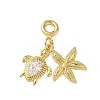 Brass Pave Clear Cubic Zirconia Sea Animals European Dangle Charms KK-I371-39G-01-1