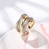 Brass Micro Pave Clear Cubic Zirconia Cuff Finger Rings for Women RJEW-C116-18G-2