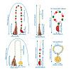 6Pcs 6 Style Wood & Fringed Beaded Pendant Decoration HJEW-CF0001-15-3