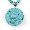 Synthetic Turquoise 4.5mm Round Beaded Flower Pendant Necklaces NJEW-T016-04G-4