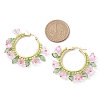 Glass Flower Hoop Earrings EJEW-TA00589-03-3