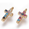 Brass Micro Pave Cubic Zirconia Tiny Cross Charms ZIRC-L075-48G-1