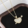 Brass Micro Pave Clear Cubic Zirconia Arrow Heart Pendant Necklaces for Women NJEW-M088-01G-03-1