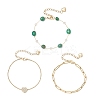 304 Stainless Steel Heart & Dyed Natural Green Agate Nuggets Link Chain 3 Layer Stackable Necklaces BJEW-JB12459-01-4