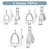 72Pcs 3 Sizes Grade AA Brass Ice Pick Pinch Bails for Pendant Making KK-FH0006-26-2