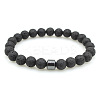 Synthetic Lava Rock Round Beaded Stretch Bracelets for Men Women FS-WG77712-01-1
