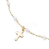 Round ABS Imitation Pearl Beads & 304 Stainless Steel Link Chain Tassel Anklets for Women AJEW-AN00738-02-4